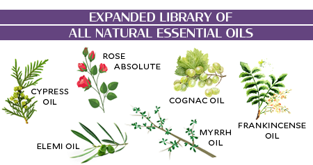 Newly expanded library of pure and natural essential oils! Elemi Oil, Frankincense Oil, Myrrh Oil, Cognac Oil, Rose Absolute, Cypress Oil, and many more!